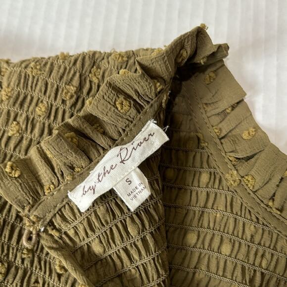 Anthropologie By The River Dot Swiss Smocked Tiered Midi Dress Olive Gre… - Picture 11 of 13